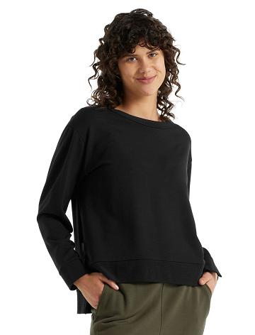 Black Women's Icebreaker RealFleece™ Merino Dalston Long Sleeve Sweatshirts | USA 1614FDNM